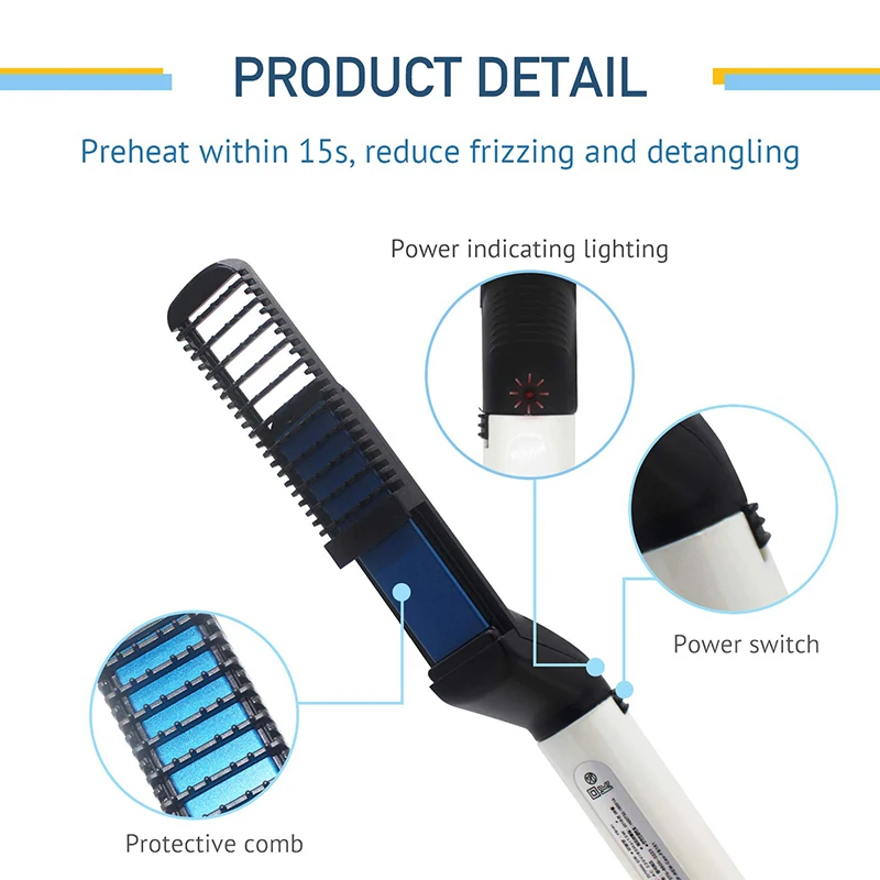 Multifunctional Electric Hair Comb Brush Beard Straightener Straightening Comb Straight Hair Curler Styling Tools Men