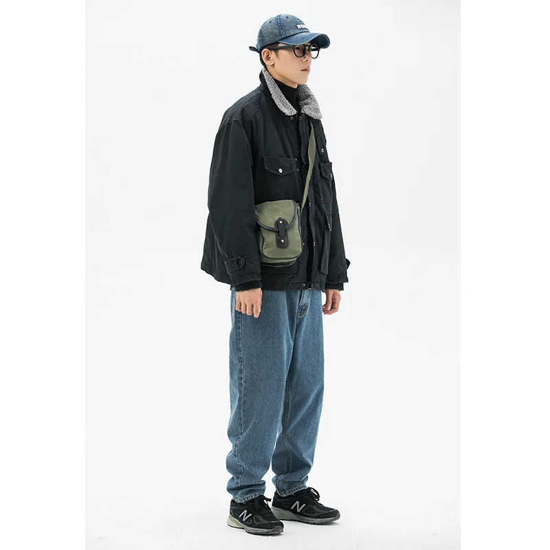 Yi dao Vintage Winter New Style Japanese-style Retro Military-Style Multi-pockets Workwear Lambs Wool Thick Cotton Overcoat Men'