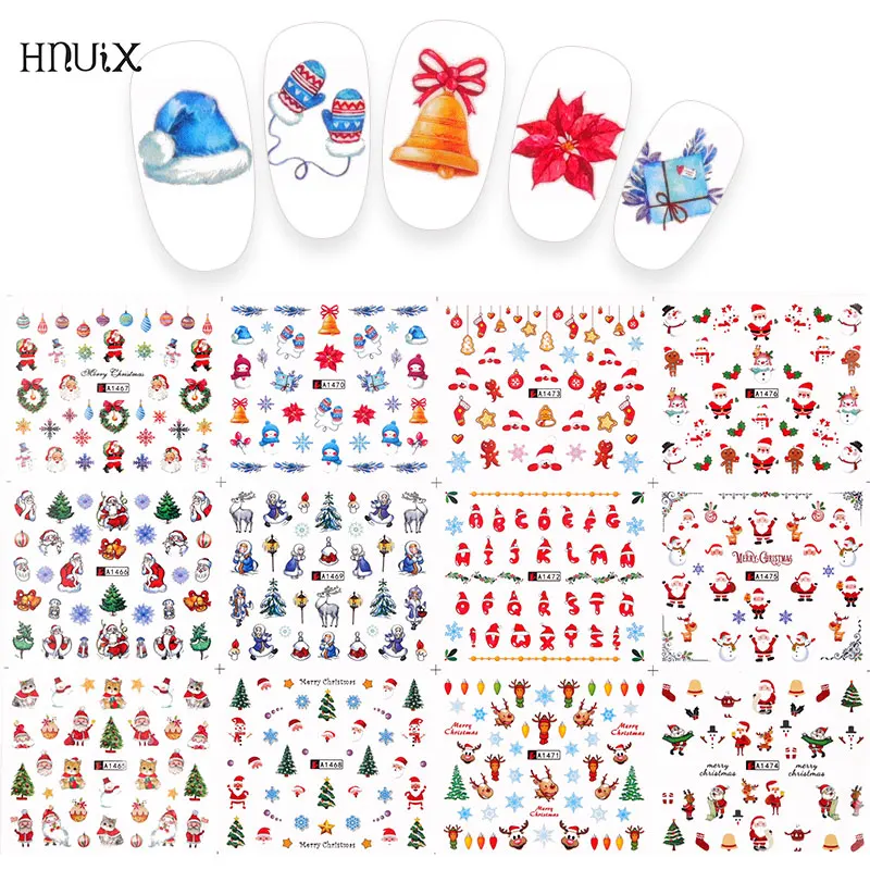 12 Pcs Christmas Nail Stickers Water Decals Snowman Santa Claus Art New Year Slider Manicure Rounds Complete Tool | Красота и