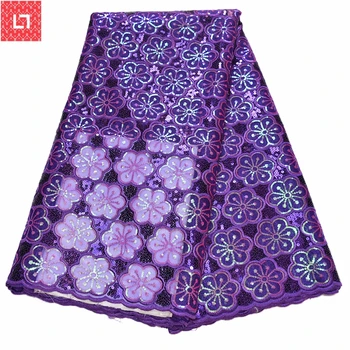 

Purple french lace fabric african sequin lace fabric 2019 high quality lace tissu dentelle africain bridal fabric 5yard/lot