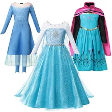 Синие платья Эльзы для девочек; детская одежда принцессы для коронации; Костюмы для ролевых игр с героями мультфильмов для маленьких девочек; комплекты для карнавала и выступлений