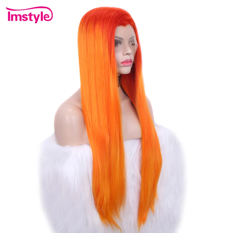 Imstyle оранжевый Омбре парик синтетические кружева передние парики для женщин Косплей парики длинные прямые волосы парик Термостойкое волокно