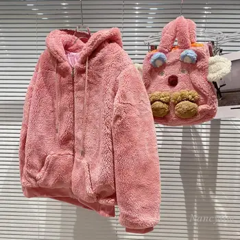 

Zipper Lamb Sweatshirt for Women 2020 Autumn Winter New Fleece Doll Bag Double Pocket Hooded Hoodies Coat Girls Students