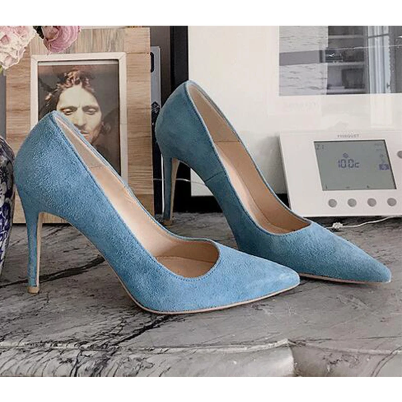 Zapatos de tacón fino para mujer, calzado de vestir, de punta estrecha, azul  claro, primavera y otoño|Zapatos de tacón de mujer| - AliExpress
