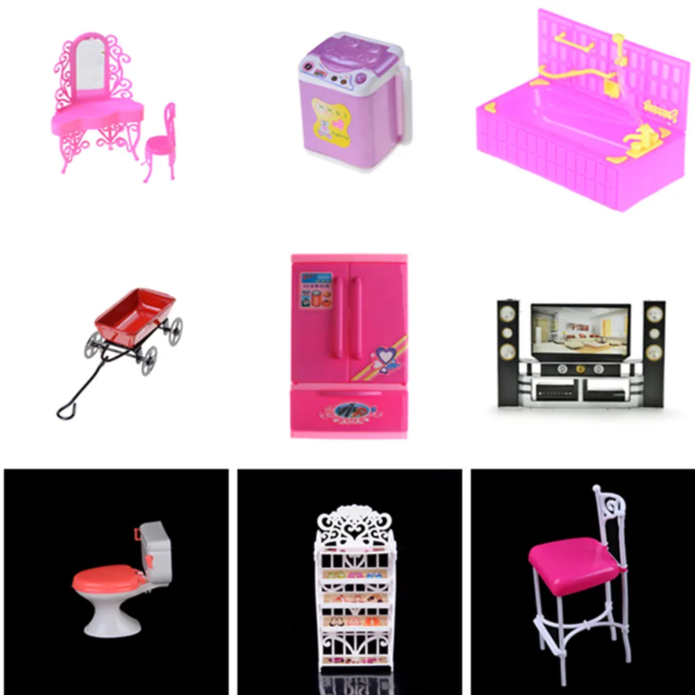 

1x Fridge Mini Washing Machine Fan Bed for Doll Accessories Kelly Pretend Toys for Girls Doll Toy Accessories Play House