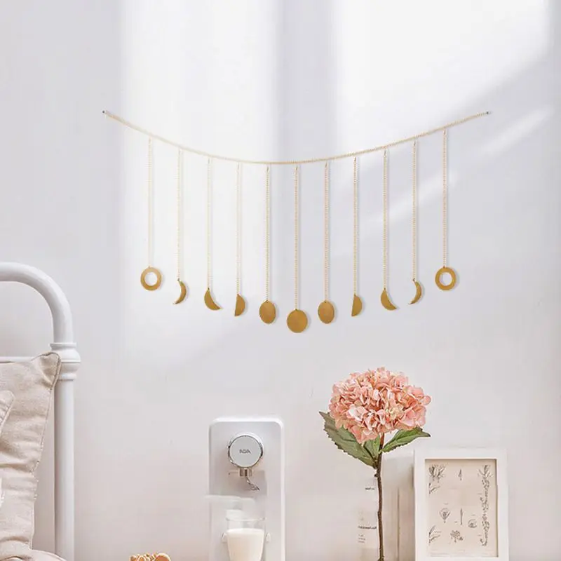 Лунная фаза гирлянда с цепочками Boho Сияющие настенные Висячие украшения Свадебные дома E65B