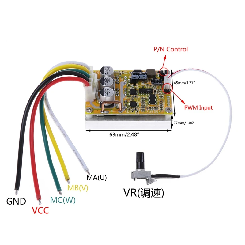Hot 3C-5-36V 350W Bldc Three-Phase Dc Brushless Without Hall Motor Controller Sensorless Brushless Motor Driver
