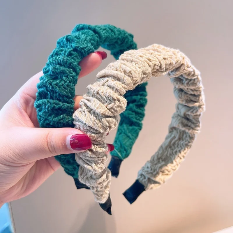 

Korean retro style ~ vitality net red Morandi color folds large intestine headband skull crest enhancement temperament hairhoop