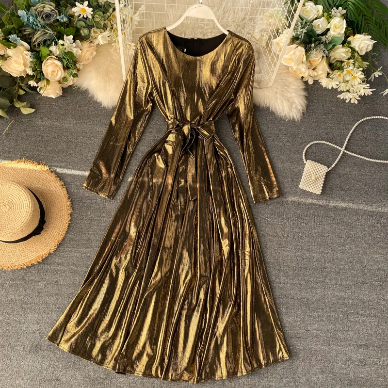 YuooMuoo, Европейская мода, женское, золотое, красное, Бандажное, вечерние, платье с длинным рукавом, ТРАПЕЦИЕВИДНОЕ, макси платье, Vestidos, Женская Клубная одежда, макси платье