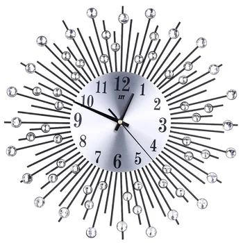 

Decorative 3D Fashion Iron Diamonds Wall Clock Living Room Modern Silent Large European
