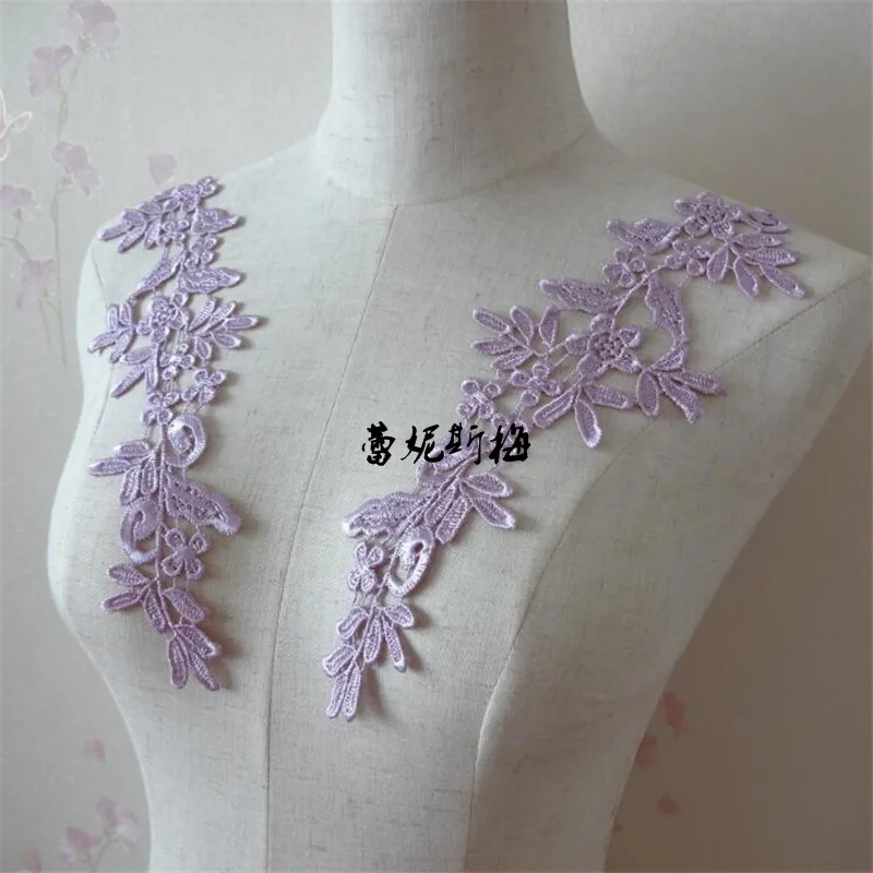 light purple 3 пары/6 шт, 18 цветов, Новое поступление, Золотая Кружевная аппликация в виде цветка для шитья, свадебное украшение, 24,5X8,5 см, BD0258-17 - Цвет: light purple