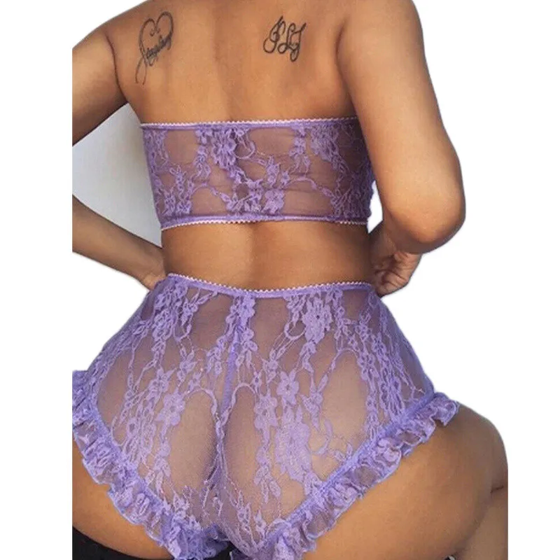 Purple Sexy Set Comeondear, кружевной комплект с бюстгальтером, без бретелек, Женский эротический комплект нижнего белья, высокая талия, прозрачные эластичные комплекты, черный бюстгальтер+ трусики, M XL, RB80869 - Цвет: Purple Sexy Set