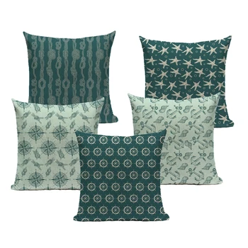 

Fur Linen Cushion Cover Vintage Pillowcase Blue Nautical Decorative 45*45 40*40 for Bedroom Green Throw Pillow Case