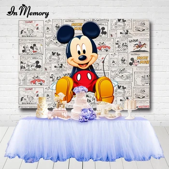 

InMemory Photography Background Retro Comic Mickey Backdrop for Birthday Party Decorations Children Newborn Birthday Photocall