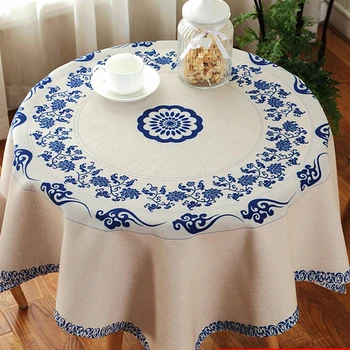 

Blue-and-White Porcelain with the Cotton Style Table Cloth Living Room Coffee Table Tablecloth Fabric