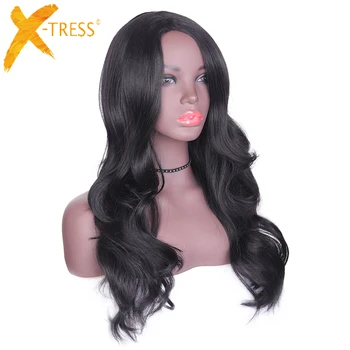 

X-TRESS Side Part Ombre Color Natural Black Synthetic Hair wigs Long Loose Wave Curly Heat Resistant Fiber Wig For Black Women