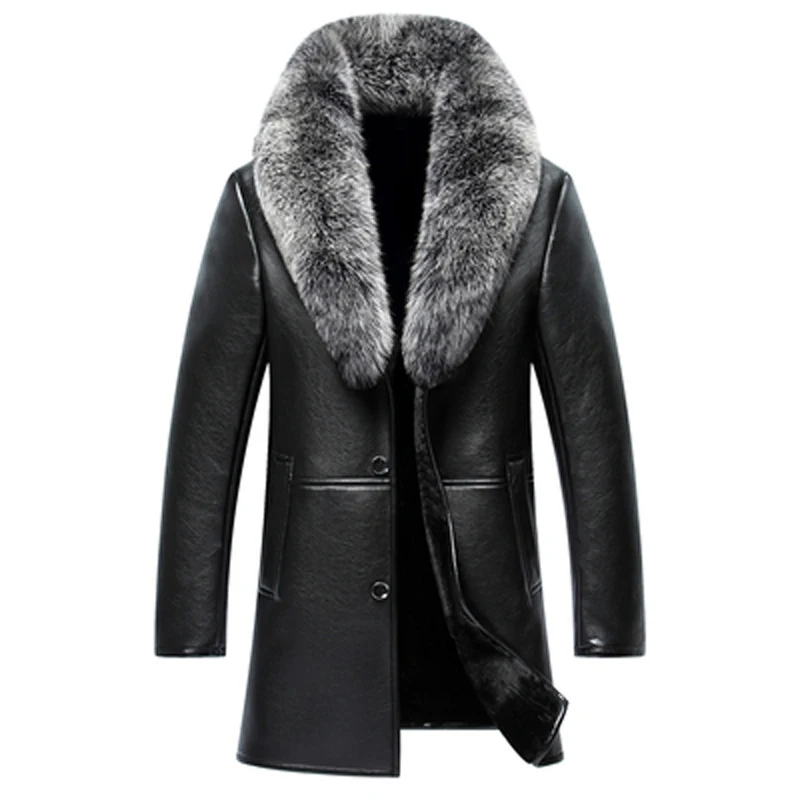 black B Новая однобортная черная кожаная мужская куртка - Цвет: black B