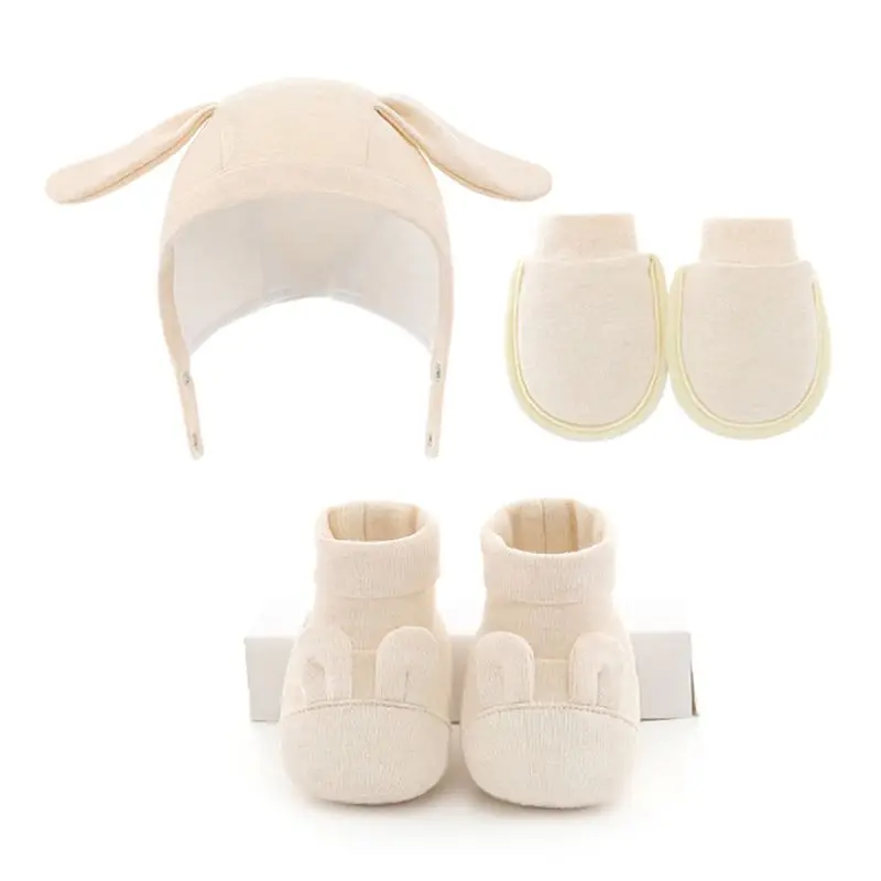 Детская шапка; перчатки; Комплект носков для новорожденных; нескользящие перчатки с мягкой подошвой; обувь; детская шапка - Цвет: Beige Rabbit