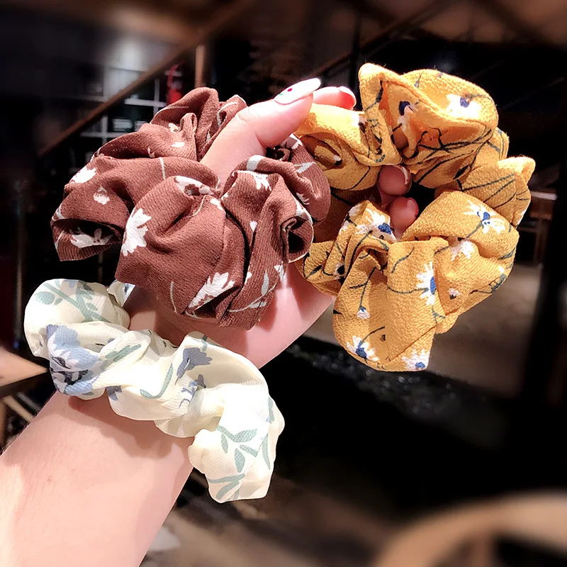 

elegant floral elastic hair bands 11cm scrunchies for hair satin silk