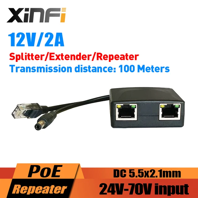 XINFI 24 70V DC קלט 12V2A פלט PoE ספליטר/Extender/מהדר DC 5.5*2.1 עבור IP מצלמה/AP מצב מדורג קל התקנה