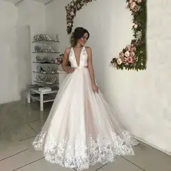 Свадебное платье Vestido De Noiva, сексуальное, v-образный вырез свадебное платье с открытой спиной белые кружевные аппликации вечернее платье