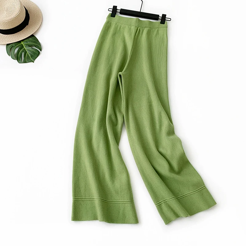 Женские осенние зимние трикотажные брюки, широкие брюки, женские эластичные повседневные штаны с высокой талией, корейский прямой свитер, брюки ML420