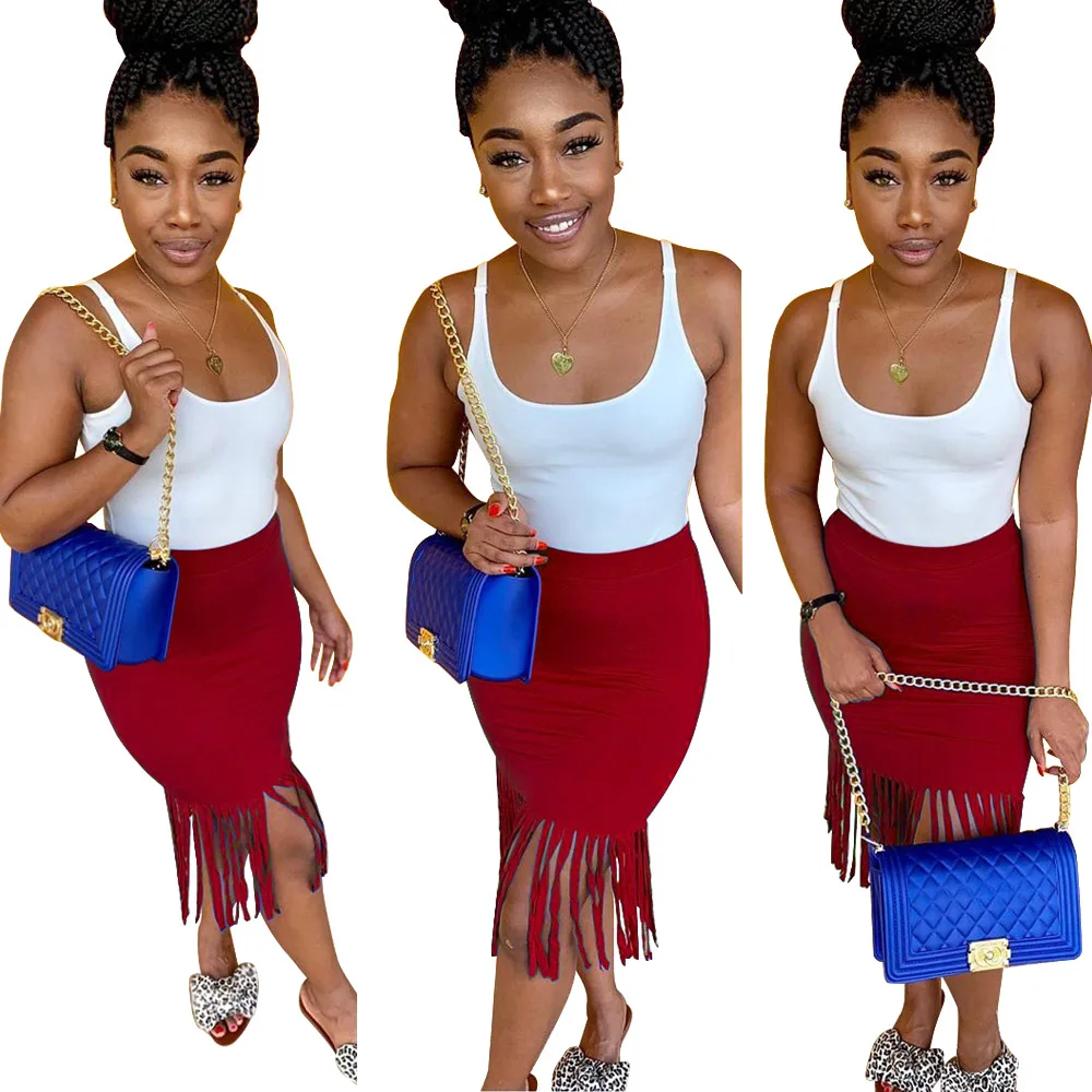 Wjustforu сексуальная клубная юбка с кисточками для женщин 5 цветов крутая модная уличная Высокая талия облегающая юбка женская одежда тонкая