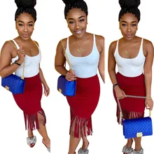 Wjustforu сексуальная клубная юбка с кисточками для женщин 5 цветов крутая модная уличная Высокая талия облегающая юбка женская одежда тонкая