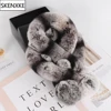 New Style Women Winter Knitted Real Rex Rabbit Fur Scarf Natural Warm Rex Rabbit Fur Scarves Lady Quality 100% Real Fur Muffler 1