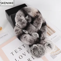 New Style Women Winter Knitted Real Rex Rabbit Fur Scarf Natural Warm Rex Rabbit Fur Scarves Lady Quality 100% Real Fur Muffler 1