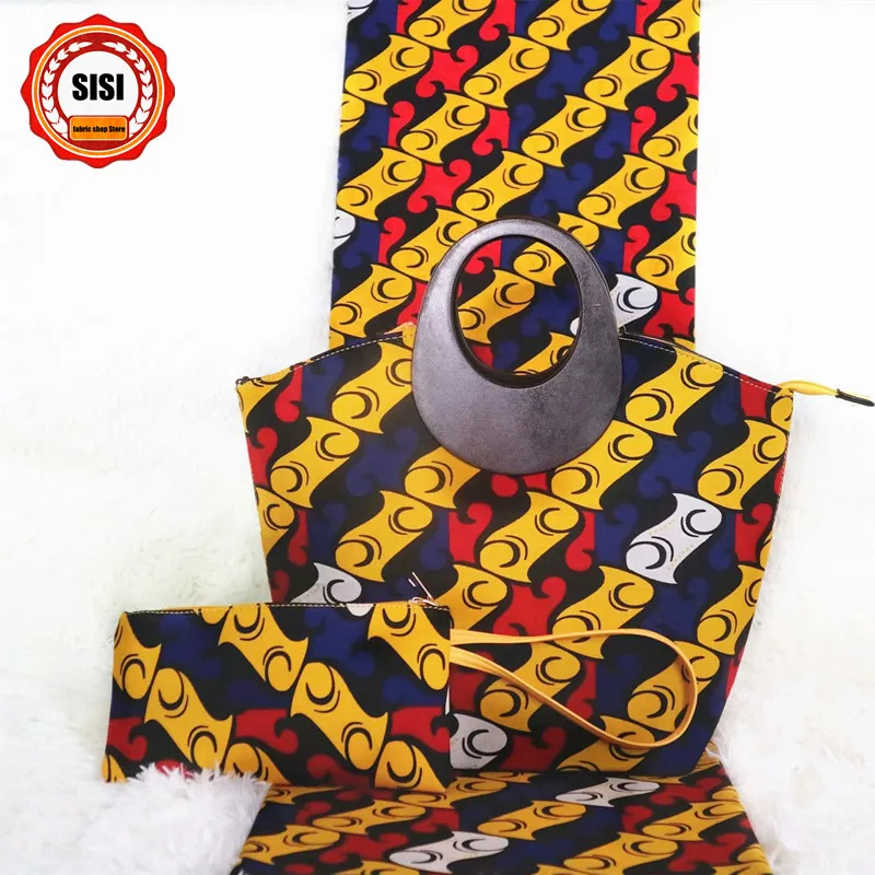 SISI модный дизайн в африканском стиле сумка на плечо комплект, красивая женская сумочка, подходящая 6 ярдов настоящая восковая ткань 3 шт./компл. для вечерние