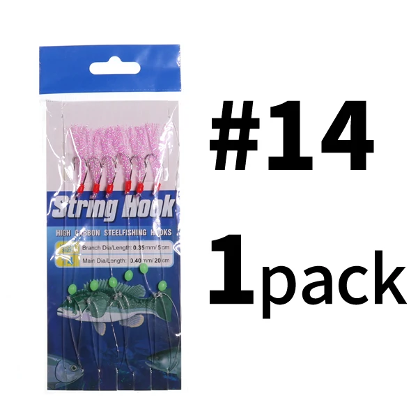 6pcs/lot Saltwater Luminous Fishing Lures Sabiki Rig Carbon Steel String  Hooks Long Wire Colored Flash Artificial Bait #7-#15