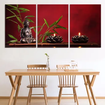 

Living Room Wall Art Paintings Modular Pictures 3 Panel Black Buddha And Candle Home Decor Framework HD Printed Modern Canvas