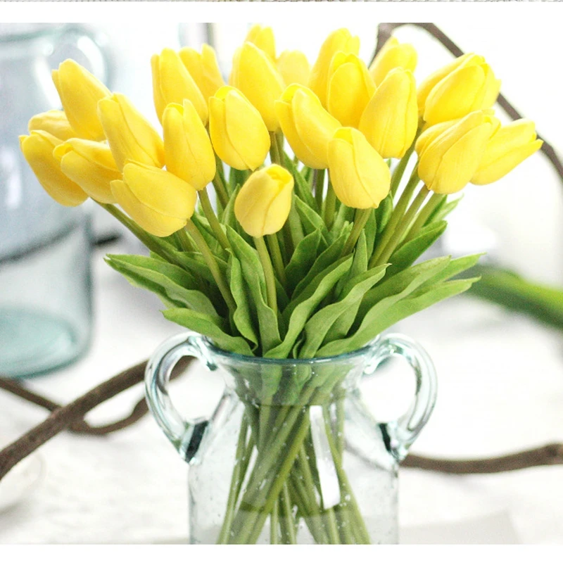30Pcs Tulip Artificial Flower White Red Yellow PU Real Touch Fake Tulips for Home Decoration fake Flowers Bouquet Wedding Decor | Дом и сад