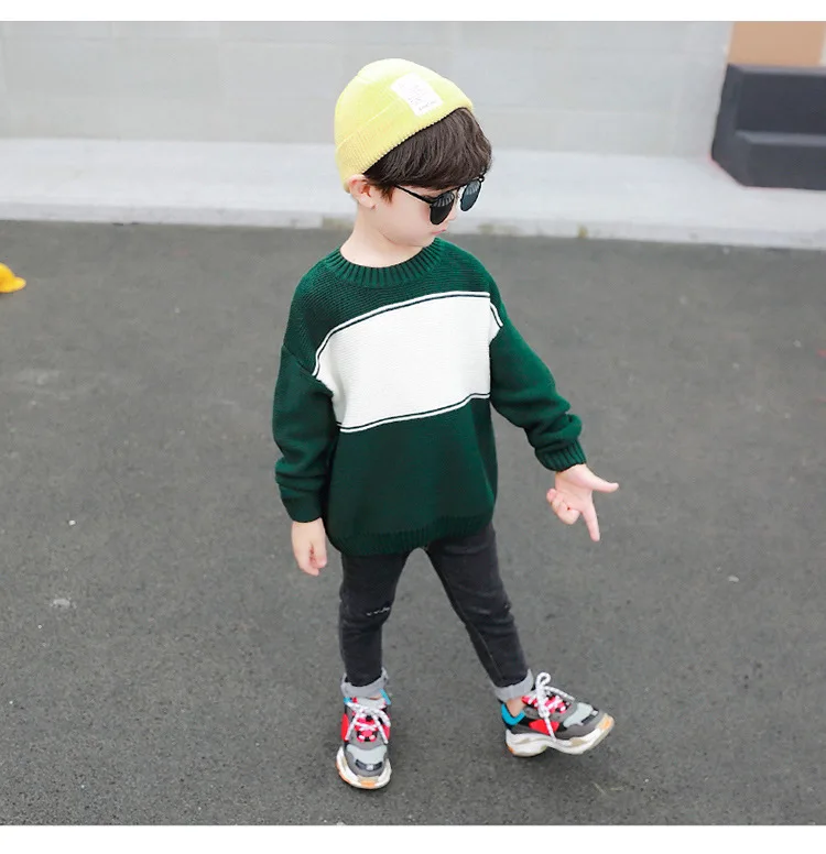 Boys' Sweater Fall And Winter Clothes New Style Korean-style Children Mixed Colors Yarn Sweater Baby Versatile Base Tops