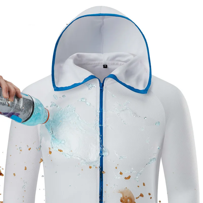 Ледяная шелковая дышащая мужская одежда для рыбалки водоотталкивающая быстросохнущая антимоскитная куртка с длинным рукавом для кемпинга с капюшоном - Цвет: white