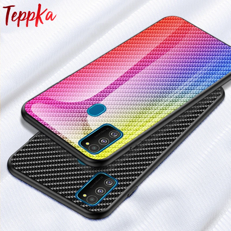 Для samsung Galaxy M30s чехол из углеродного волокна Текстура стекло Мягкий ТПУ Край