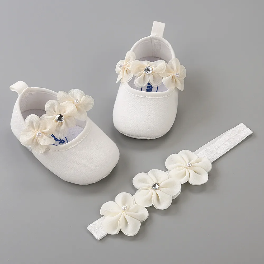 Hot Sale Baby Diamond Toddler Shoes+1pc Hairband Girl Fashion Casual Shoes Anti-slip Soft Sole Buckle Canvas Toddler Shoes