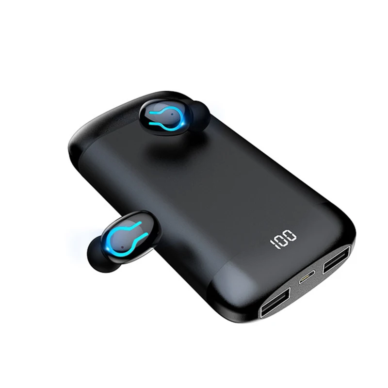 Черный Q66 Беспроводная bluetooth-гарнитура TWS, бинауральные наушники-вкладыши, Bluetooth 5,0, спортивные, для бега, водонепроницаемые, с цифровым дисплеем, два в одном, затычки для ушей - Цвет: Черный