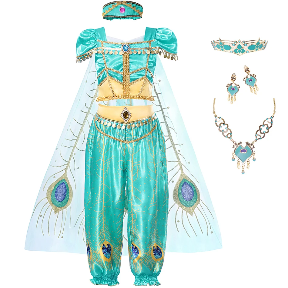 Costume set A2 Платье Цвета жасмин для девочек; карнавальный костюм; детский комплект одежды на Хэллоуин с блестками; Детские вечерние принцесса из Аладдина; костюм; платье - Цвет: Costume set A2