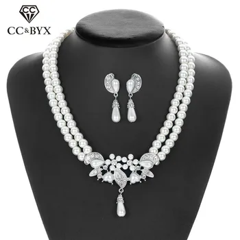 

CC Jewelry Sets Stud Earring and Necklace Fashion Pearl For Bridal Women Party Wedding Accessories Crystal Luxury Style D009