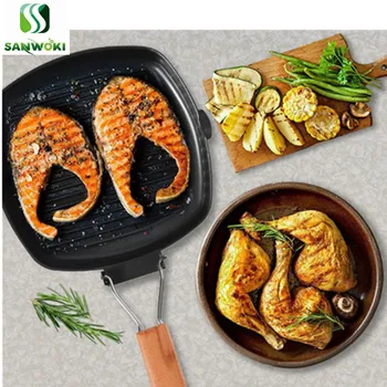 

Square Cast Iron Grill Pan foldable Pre-seasoned Grill Pan Grilling Bacon Steak Meat pot Cast iron sizzling plate cooker