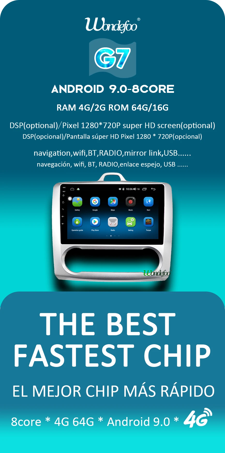 Top 1280*720P Android 9.0 Carplay 4G 64G Auto GPS Radio for Ford Focus Exi AT 2004-2011 Navigation IPS Screen Receiver No DVD Player 1