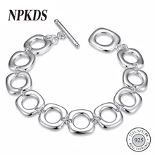 NPKDS S925 Серебряный Браслет-манжета для женщин из стерлингового серебра, хорошее ювелирное изделие, квадратный массивный браслет-цепочка, LCH666SR00