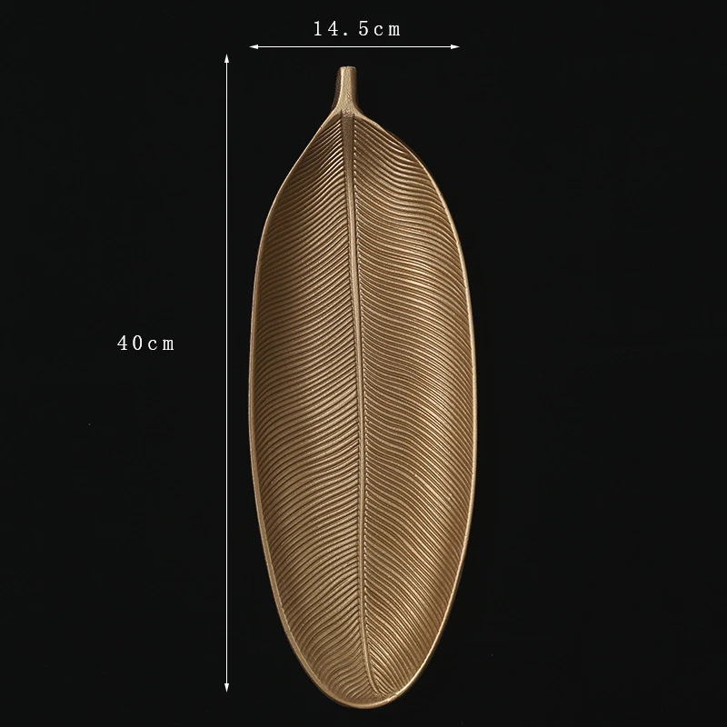 Nordic Luxury Decorative Gold Leaf Plate Dish Candy Trinket Dish Jewelry Fruit Serving Tray Storage Plate Resin Tableware 6