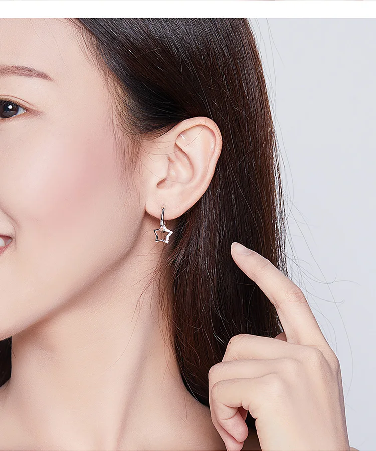 Star Earrings BISAER Hot Sale 925 Sterling Silver Luminous Zircon Star Stud Earrings for Women Silver Fine Jewelry EFE276
