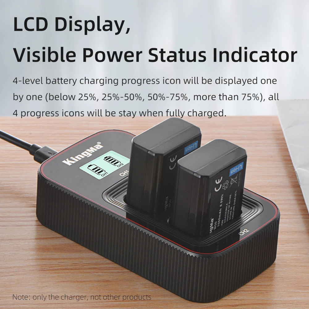 Newmowa Slimme LCD-display dubbele USB-oplader voor Sony NP-FW50, Sony Alpha a3000, Alpha a5000, Alpha a5100, a6000, a6100, a6300, a6400, a6500, Alpha 7, a7,Alpha 7R, a7R, Alpha 7S, a7S, ZV-E10