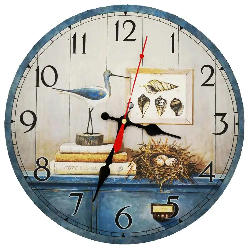 Ocean 2 Ретро деревянный настенный Clock-12inch кварцевый тихий большой винтажный деревенский потрепанный красочный не тикая Тихая декоративная кухня спальня - Цвет: Ocean 2