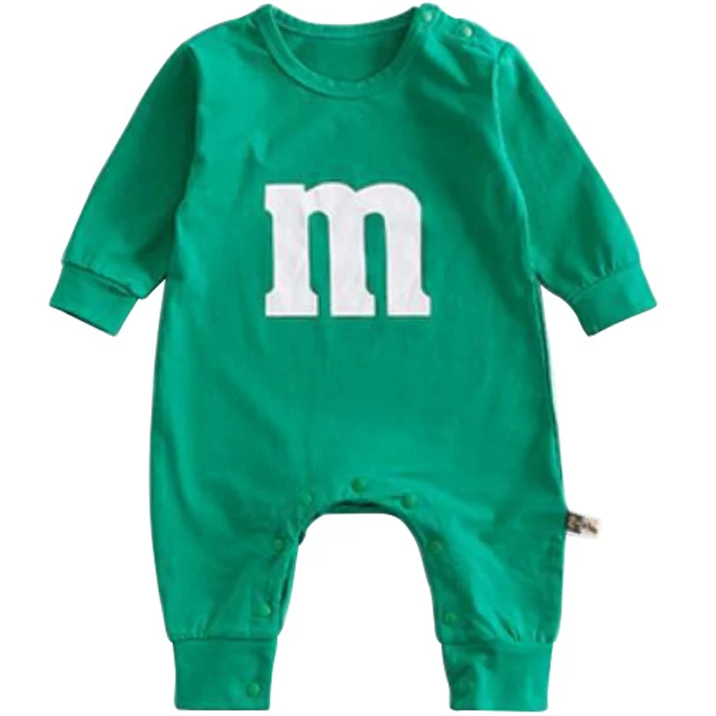 New Fashion Baby Boy Girl Letter M Romper Newborn Kids Long Sleeve Cartoon Printing Jumpsuit Casual Infant Clothing Outwear