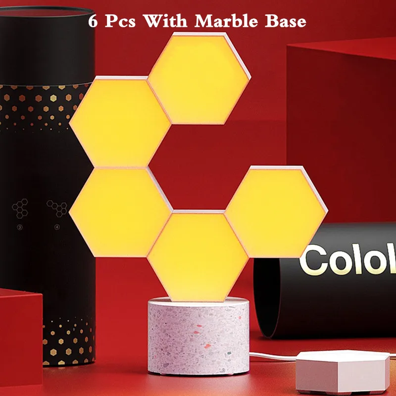 6 pcs with base 2 Coquimbo светодиодный сенсорный переключатель Ночной светильник творческий в виде геометрических фигур в сборе со смарт-приложением Управление домашний светодиодный Quantum светильник подарок на Рождество - Испускаемый цвет: 6 pcs with base 2
